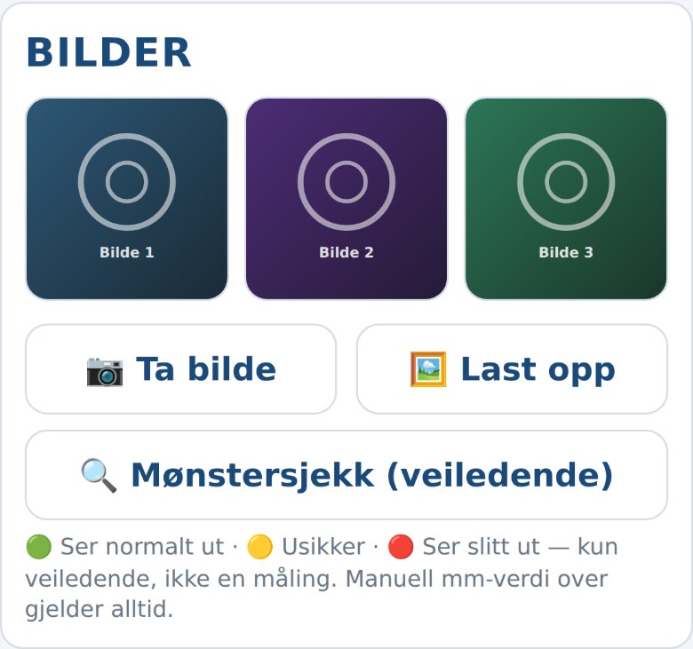 Kortet Bilder i Dekkpro Mobil med bilderute og knappene Ta bilde og Last opp