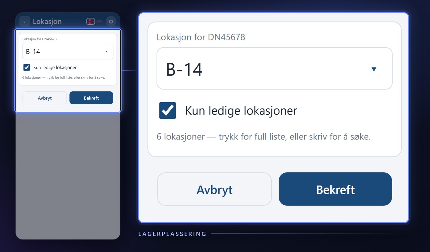 Valg av lagerplassering for et hjulsett i Dekkpro Mobil
